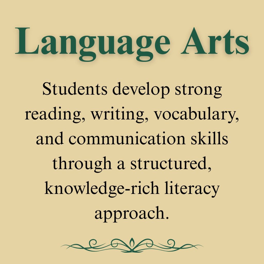 Language Arts

Students develop strong reading, writing, vocabulary, and communication skills through a structured, knowledge-rich literacy approach.
