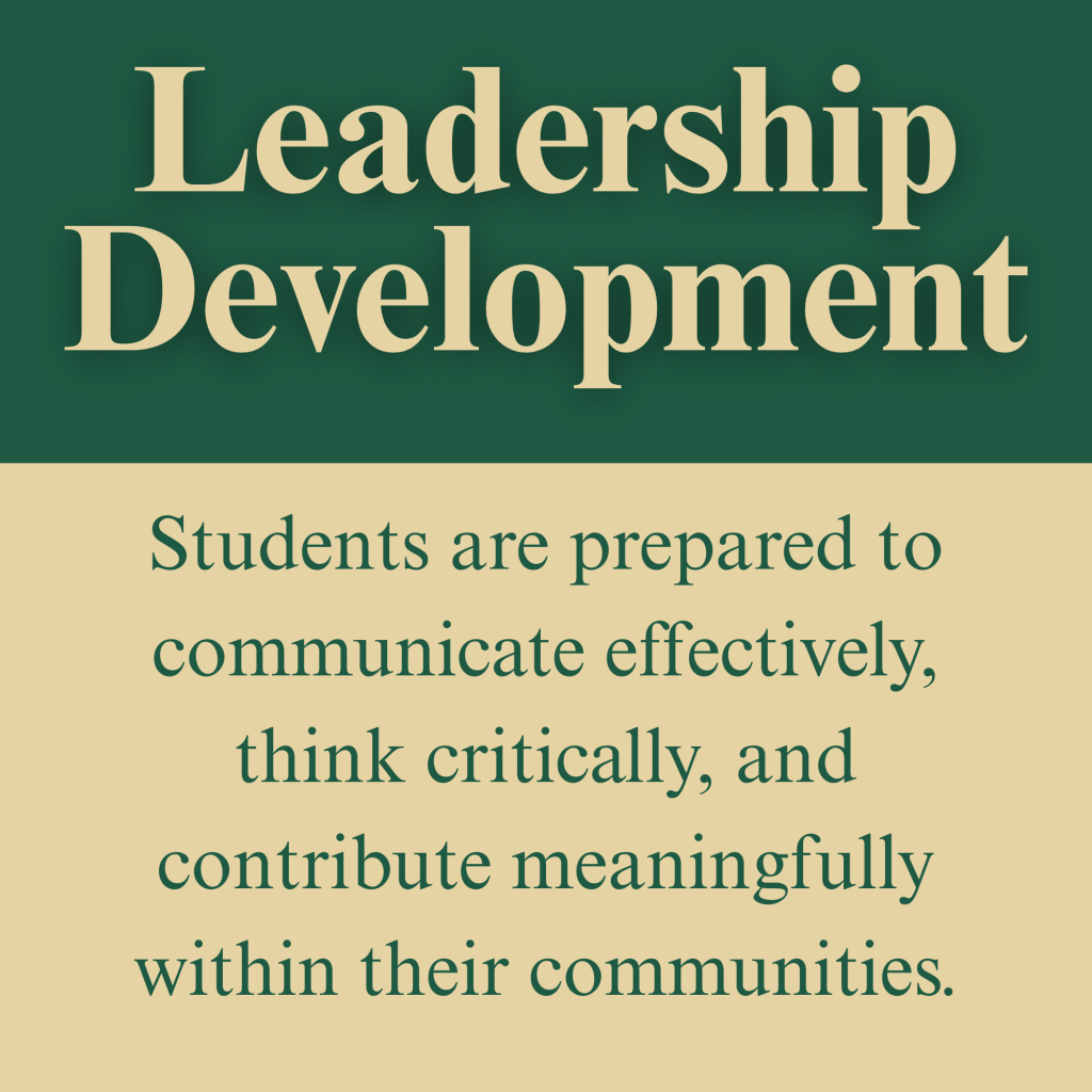 Leadership Development

Students are prepared to communicate effectively, think critically, and contribute meaningfully within their communities.